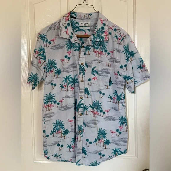 Billabong Gray Shirt with Blue and Red Palm Print - Picture 3 of 6